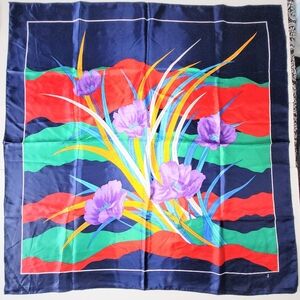 "J" Large Floral Scarf Bold Vibrant Colors Purple Poppies 34" Square
